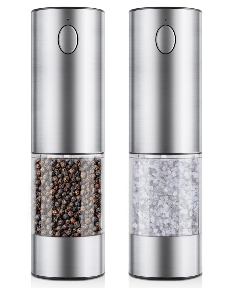 Newise Electric Salt and Pepper Grinder Set  Rechargeable Stainless Steel Automatic Mill Shakers with 6 Adjustable Coarseness and LED Light  Mothers Day Gifts for Mom Wife Friends  2 Pack - Image 1
